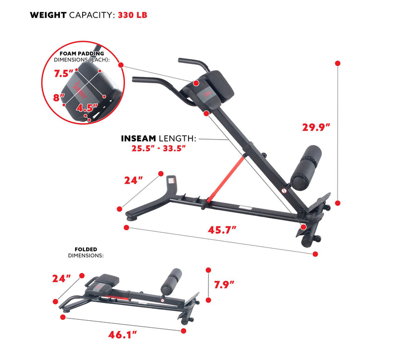 Sunny Health Fitness Roman Chair w/ Dip Station- SF-BH620062 — View 10