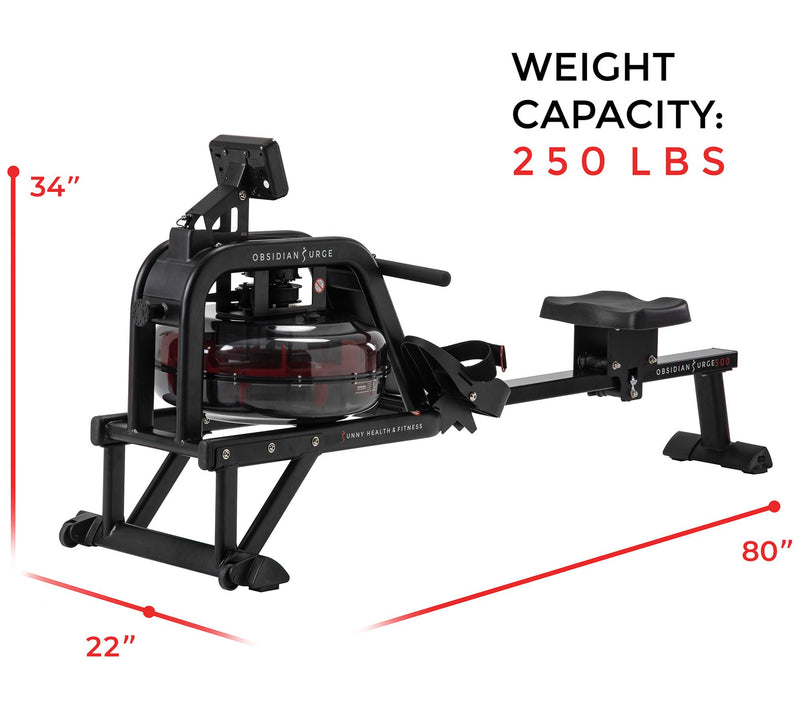 Sunny Health & Fitness Obsidian Surge Water Rower — View 6