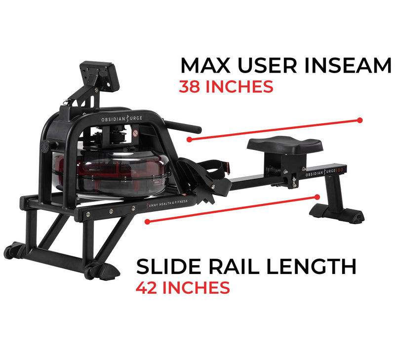 Sunny Health & Fitness Obsidian Surge Water Rower — View 7
