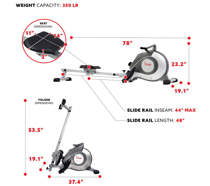 Sunny Health & Fitness SF-RW5515 Magnetic Rowing Machine — View 6