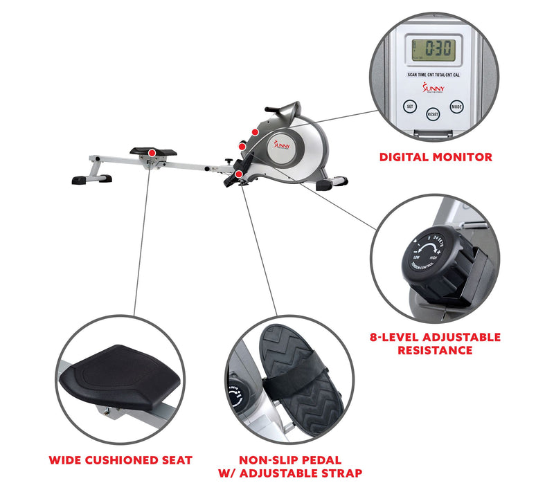 Sunny Health & Fitness SF-RW5515 Magnetic Rowing Machine — View 4
