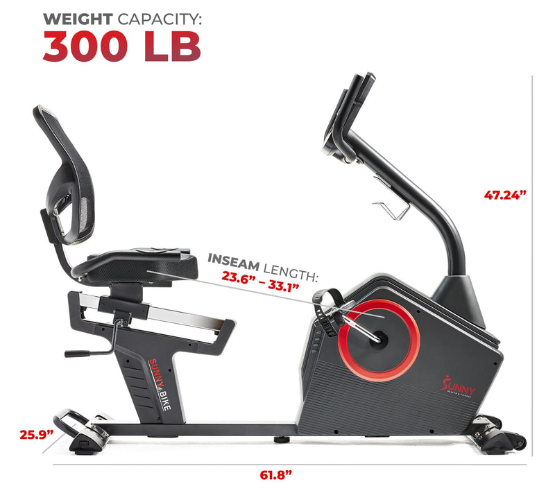 Sunny Health Fitness Premium Recumbent Bike w/SunnyFit App — View 8