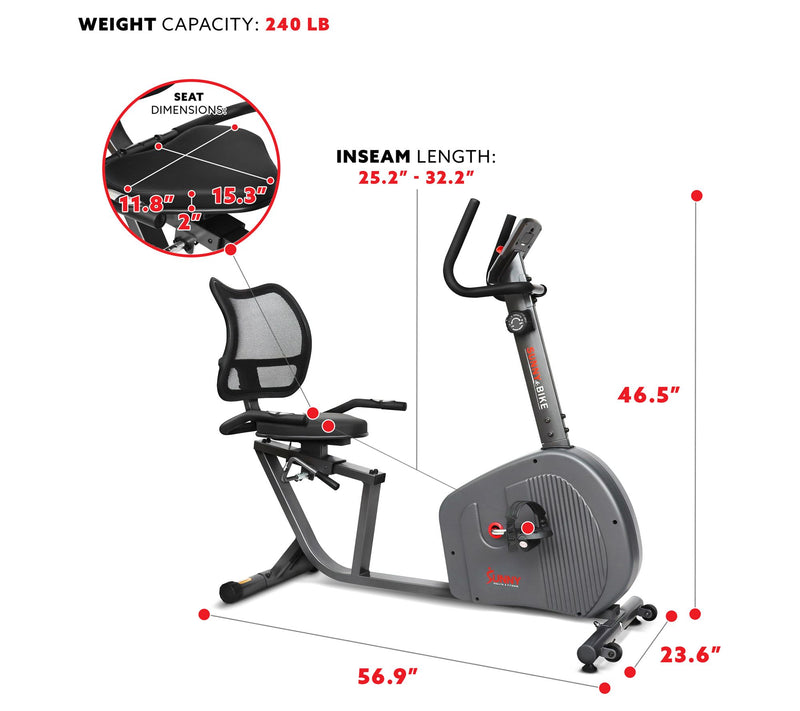 Sunny Health & Fitness Endurance Series Smart Recumbent Bike — View 7