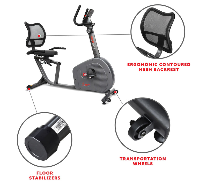 Sunny Health & Fitness Endurance Series Smart Recumbent Bike — View 10