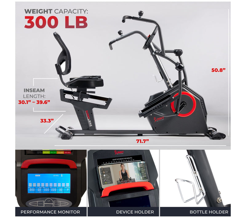 Sunny Health & Fitness Recumbent Elliptical Bike — View 8