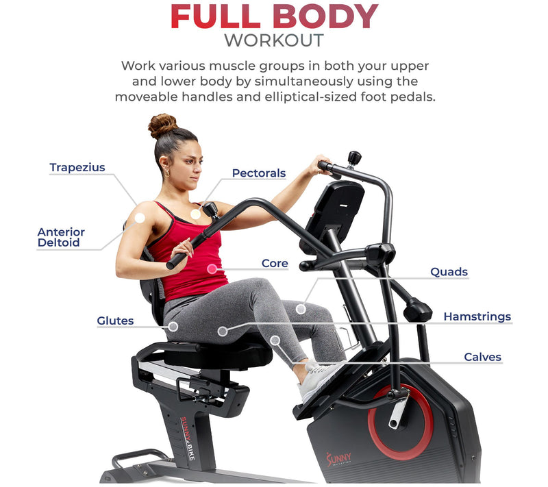 Sunny Health & Fitness Recumbent Elliptical Bike — View 6