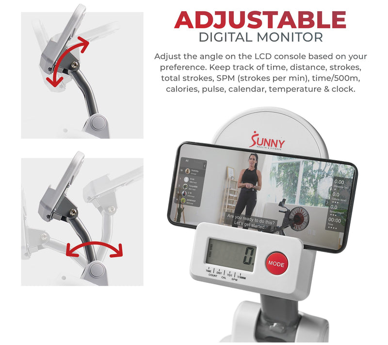 Sunny Health Fitness SMART Foldable Magnetic Rower — View 6