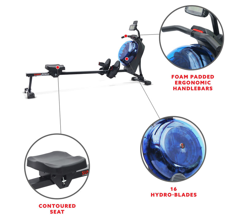 Sunny Health Fitness Smart Magnetic Water Rower — View 9