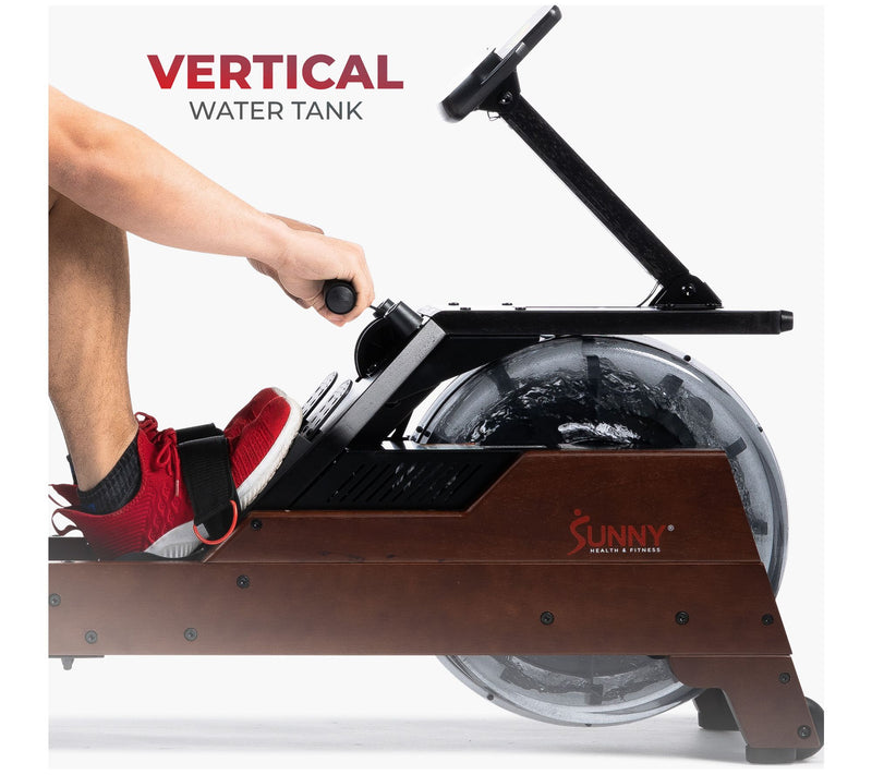 Sunny Health Fitness Hydro Wooden Water Rower — View 5