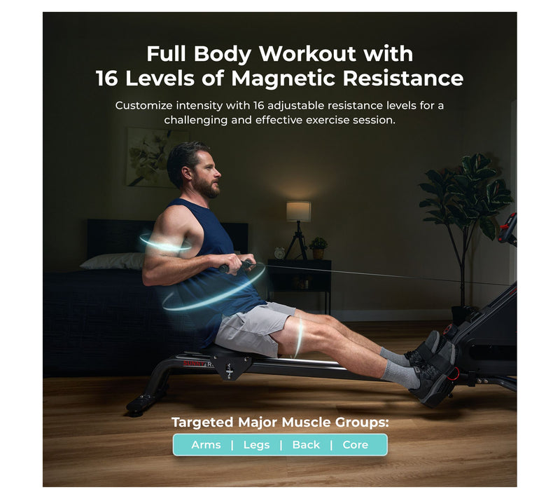Sunny Smart Magnetic Rower with Dual Slide Rail — View 3