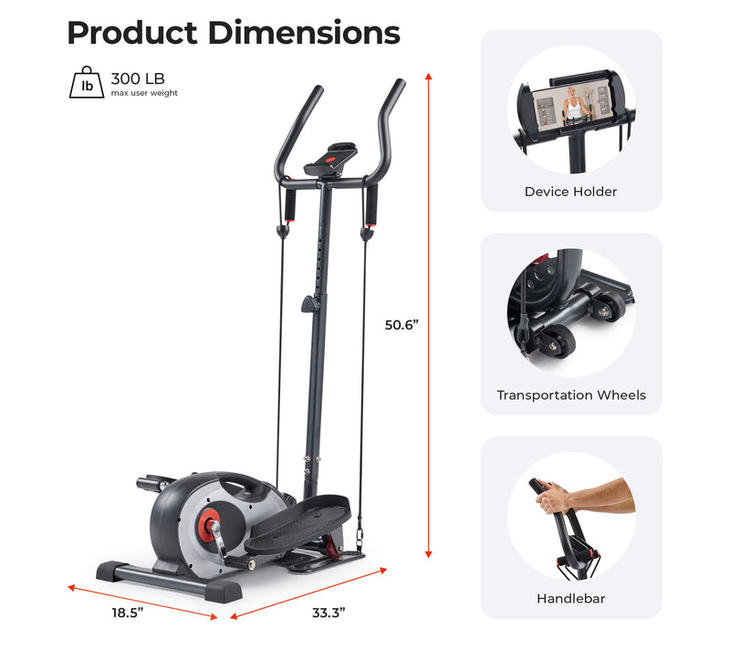 Sunny Smart Compact Elliptical w Elastic Bands — View 6