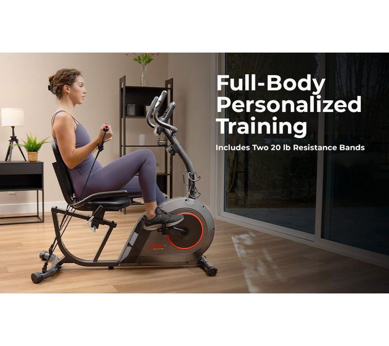 Sunny Smart Recumbent Bike w/ Workout Bands — View 7