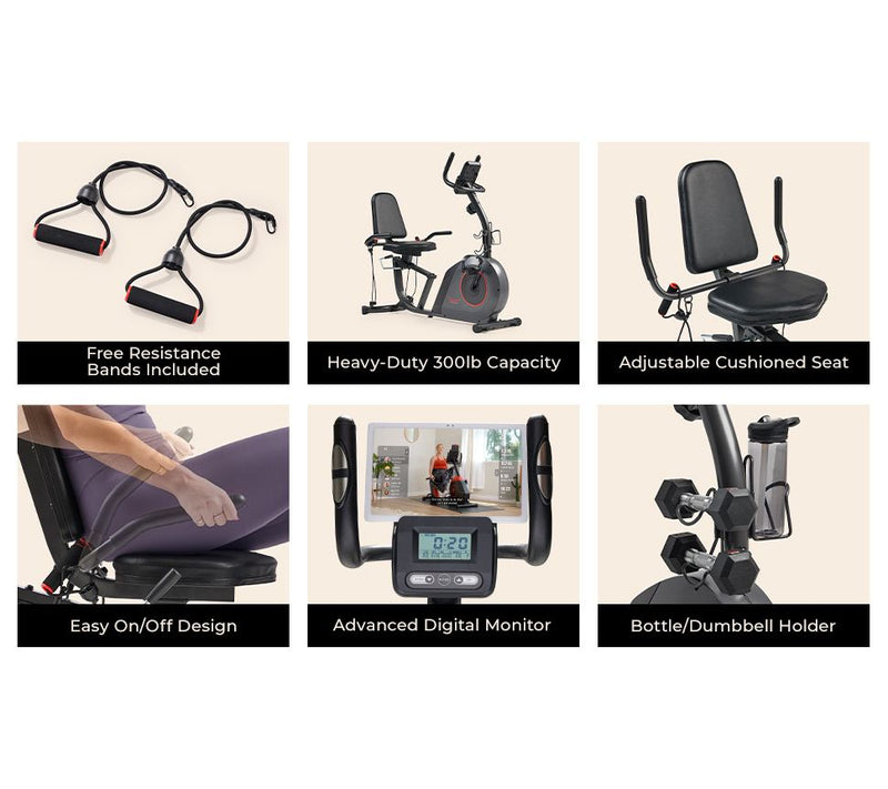 Sunny Smart Recumbent Bike w/ Workout Bands — View 5