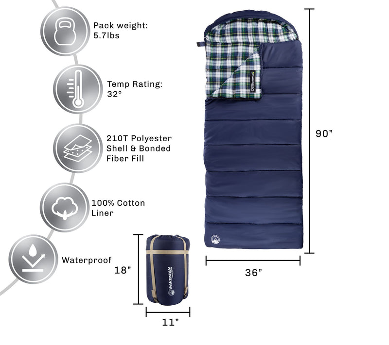 Wakeman XL Sleeping Bag  32F Comfort Rated Envelope-Style — View 2