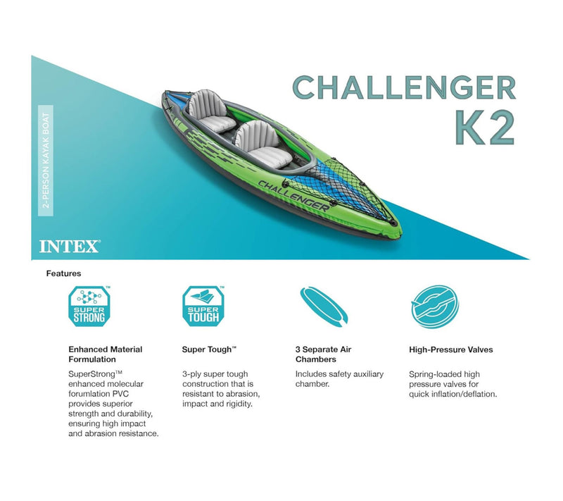 Intex Challenger K2 2 Person 11.5ft InflatableKayak Set — View 3