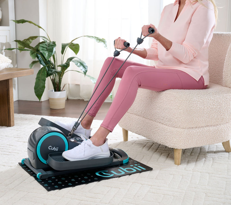 Cubii Go Plus Seated Elliptical with Resistance Band Handle, & Mat — View 10