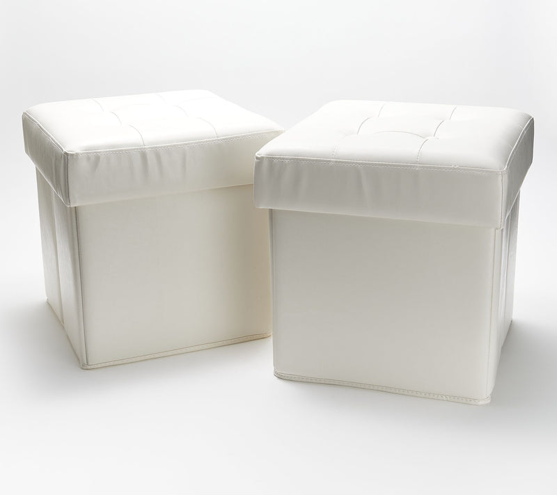 Set of 2 Faux Leather Fold-up Storage Ottomans w/Tray by Valerie — View 25