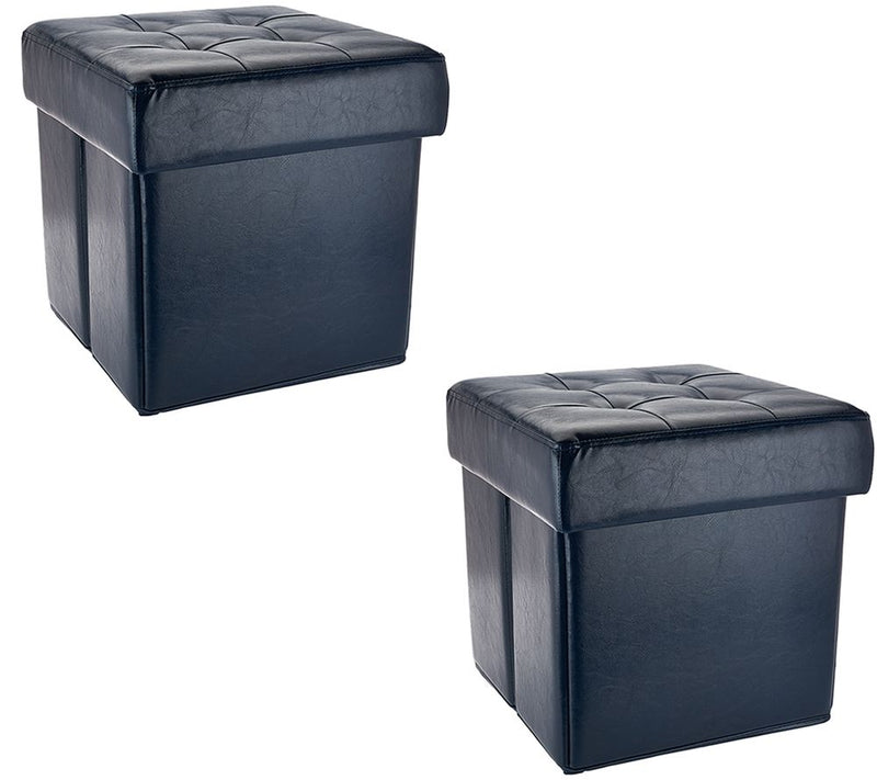 Set of 2 Faux Leather Fold-up Storage Ottomans w/Tray by Valerie — View 3