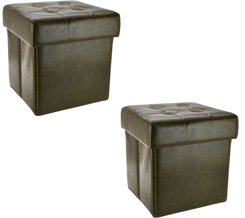 Set of 2 Faux Leather Fold-up Storage Ottomans w/Tray by Valerie — View 13