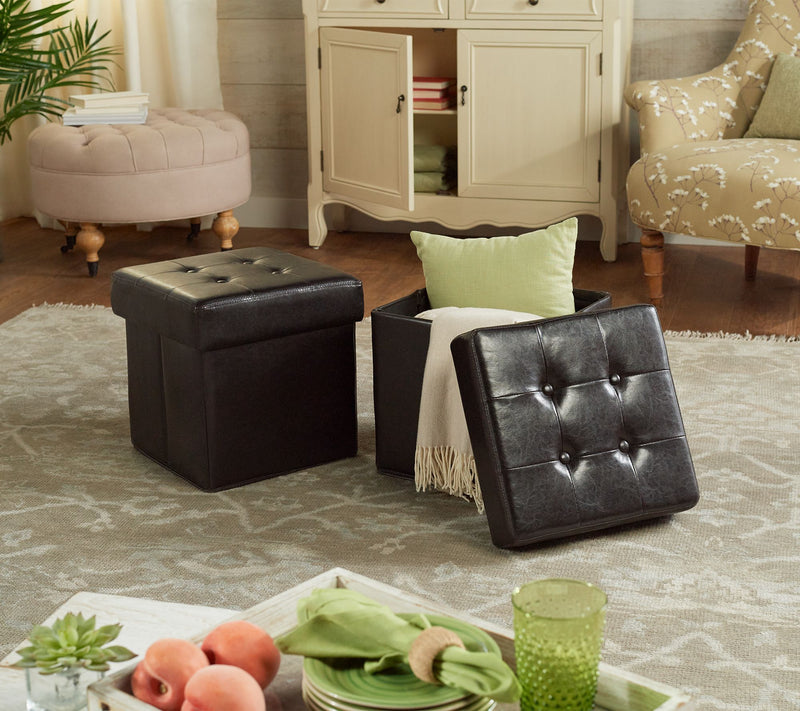 Set of 2 Faux Leather Fold-up Storage Ottomans w/Tray by Valerie — View 22