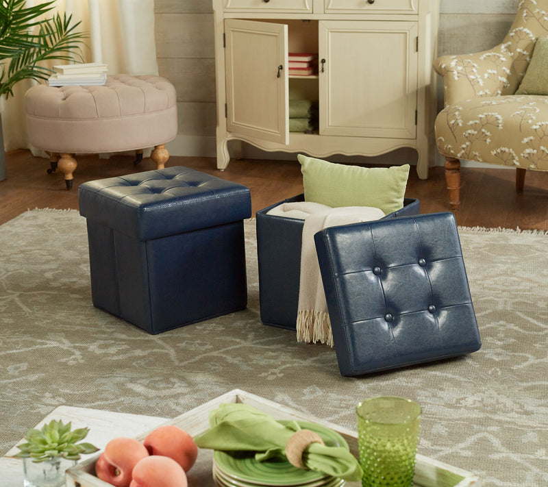 Set of 2 Faux Leather Fold-up Storage Ottomans w/Tray by Valerie — View 21