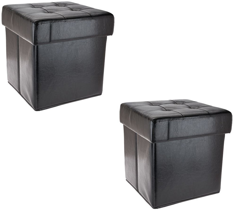 Set of 2 Faux Leather Fold-up Storage Ottomans w/Tray by Valerie — View 11
