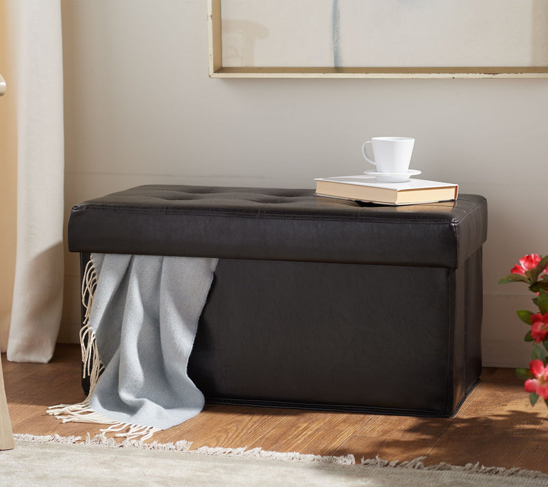 Faux Leather Tufted Collapsible Bench w/ Tray by Valerie — View 23