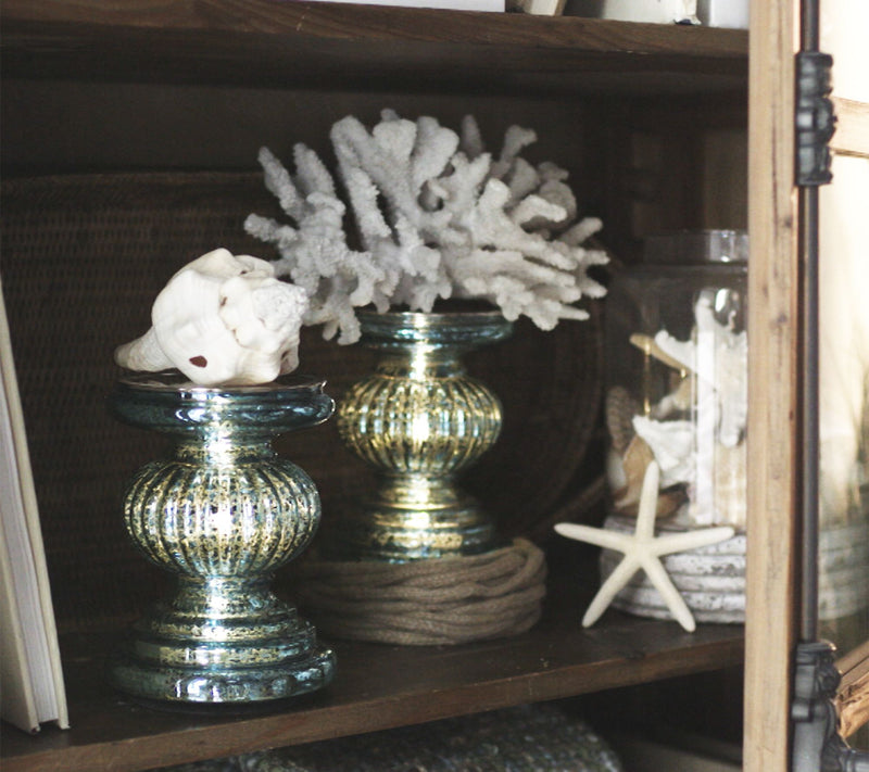 Set of 2 Lit Candle Holder Pedestals with Mirror Inserts by Valerie — View 22