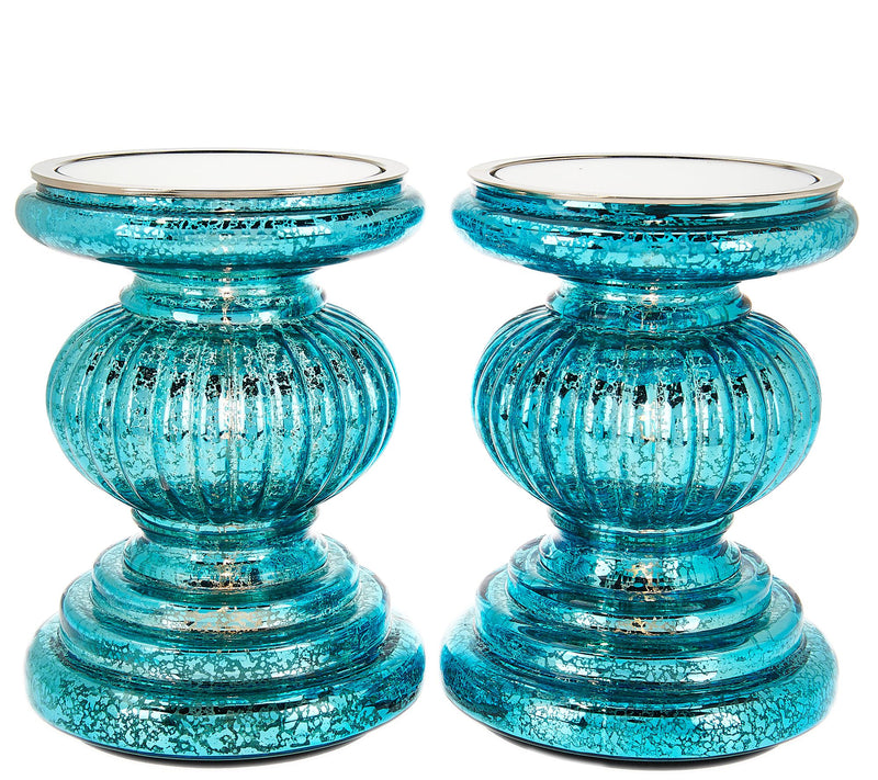 Set of 2 Lit Candle Holder Pedestals with Mirror Inserts by Valerie — View 11