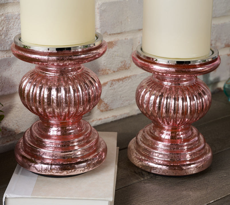 Set of 2 Lit Candle Holder Pedestals with Mirror Inserts by Valerie — View 28