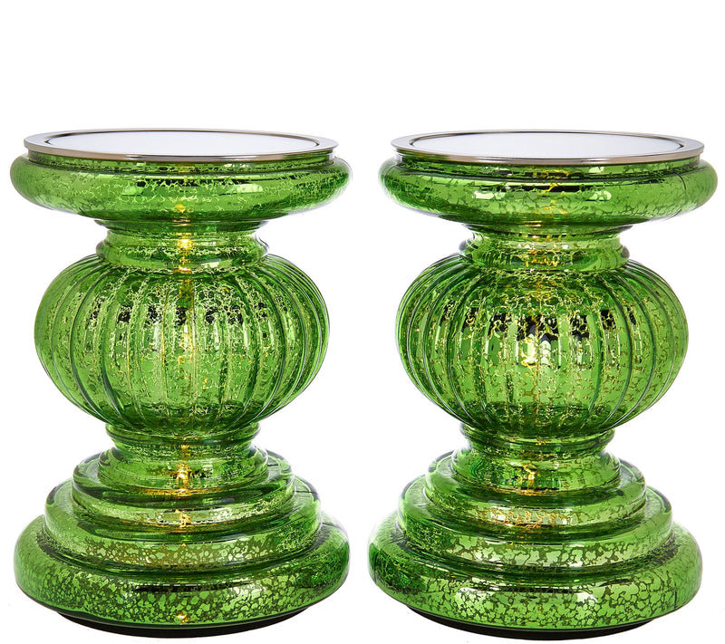 Set of 2 Lit Candle Holder Pedestals with Mirror Inserts by Valerie — View 7