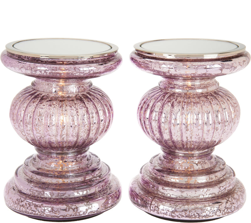 Set of 2 Lit Candle Holder Pedestals with Mirror Inserts by Valerie — View 9