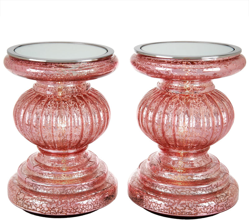 Set of 2 Lit Candle Holder Pedestals with Mirror Inserts by Valerie — View 13
