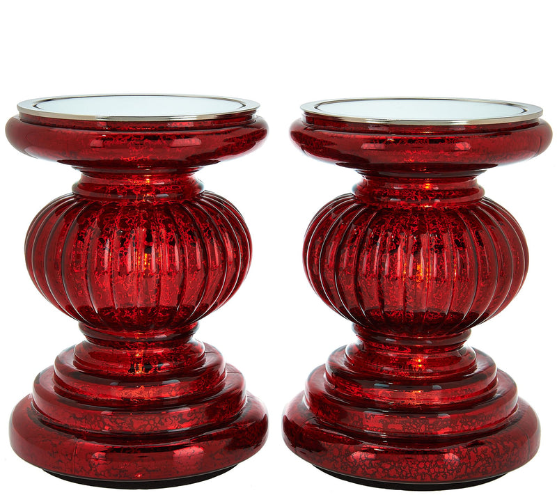 Set of 2 Lit Candle Holder Pedestals with Mirror Inserts by Valerie — View 3