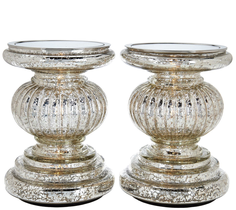 Set of 2 Lit Candle Holder Pedestals with Mirror Inserts by Valerie — View 17
