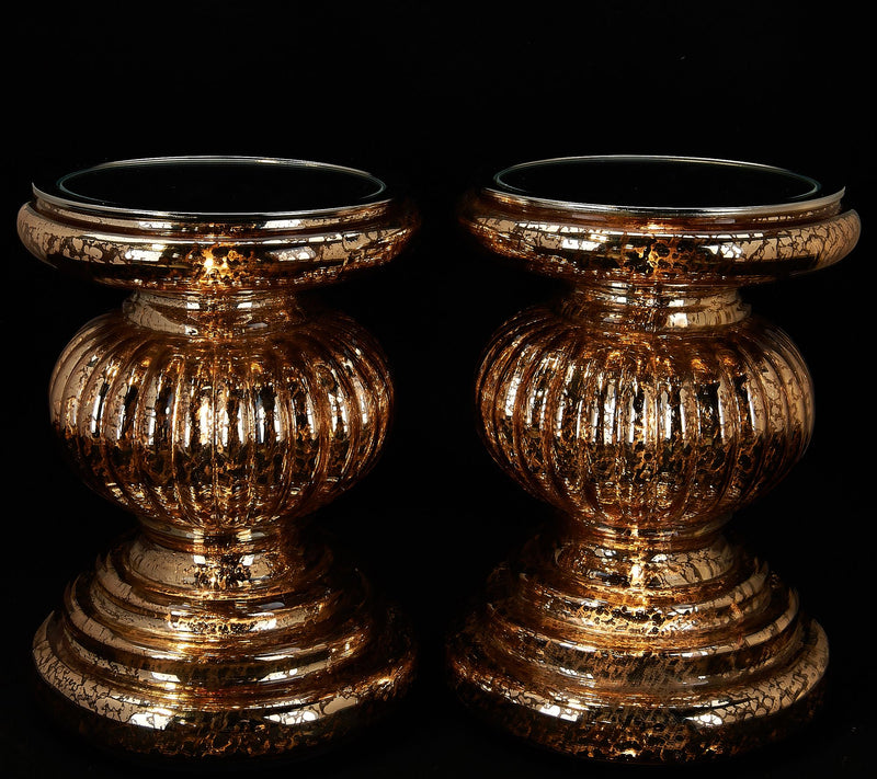 Set of 2 Lit Candle Holder Pedestals with Mirror Inserts by Valerie — View 19