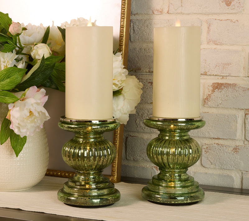 Set of 2 Lit Candle Holder Pedestals with Mirror Inserts by Valerie — Main view