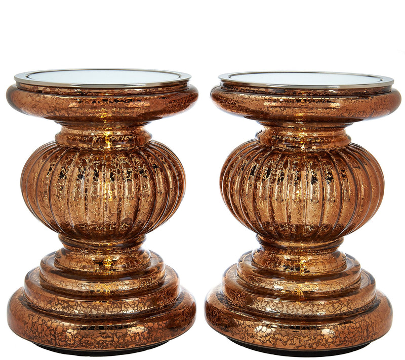 Set of 2 Lit Candle Holder Pedestals with Mirror Inserts by Valerie — View 5