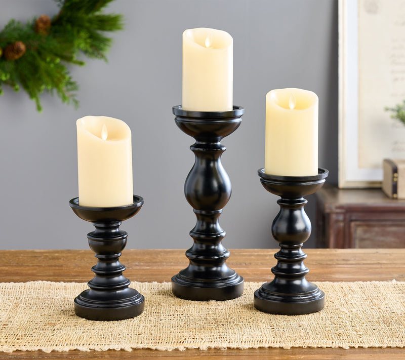 Set of 3 Wood-like Pedestal Candle Holders by Valerie — Main view
