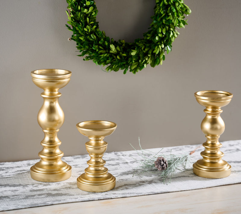 Set of 3 Wood-like Pedestal Candle Holders by Valerie — View 24