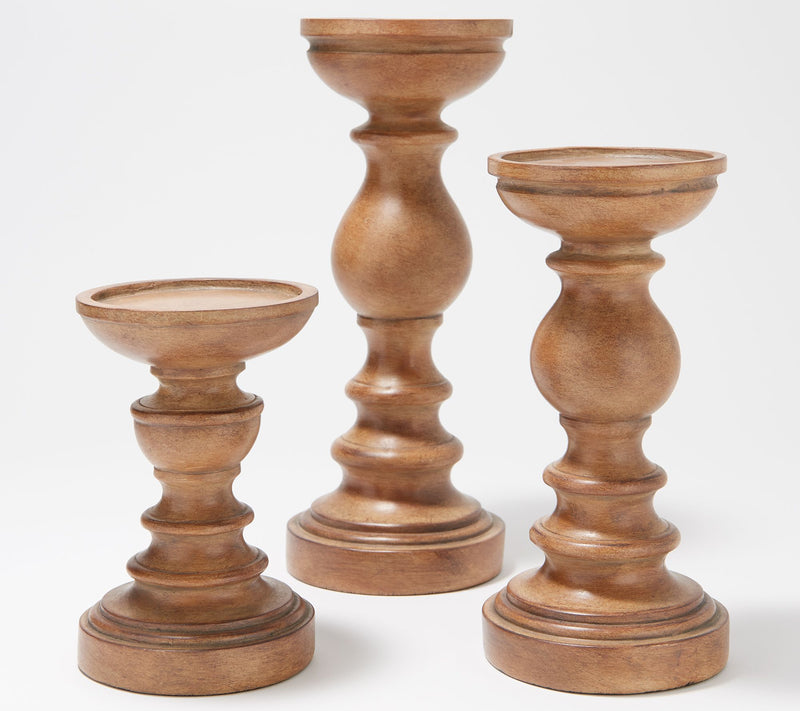 Set of 3 Wood-like Pedestal Candle Holders by Valerie — View 5