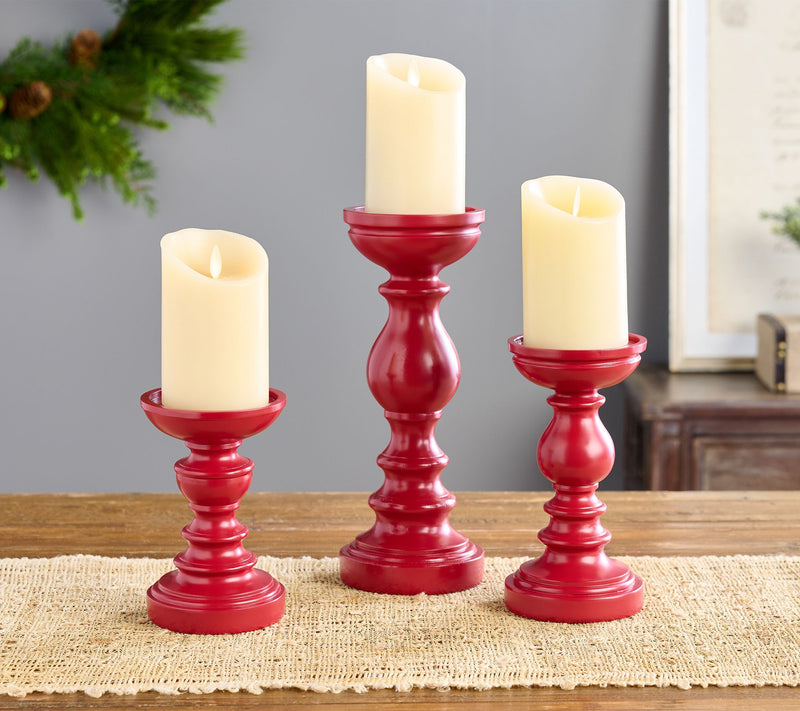 Set of 3 Wood-like Pedestal Candle Holders by Valerie — View 7