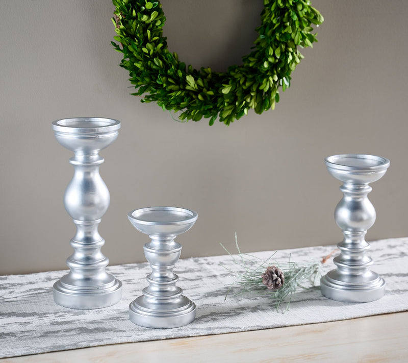 Set of 3 Wood-like Pedestal Candle Holders by Valerie — View 27