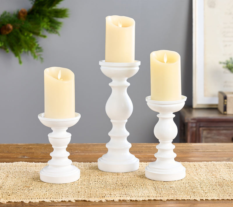 Set of 3 Wood-like Pedestal Candle Holders by Valerie — View 9