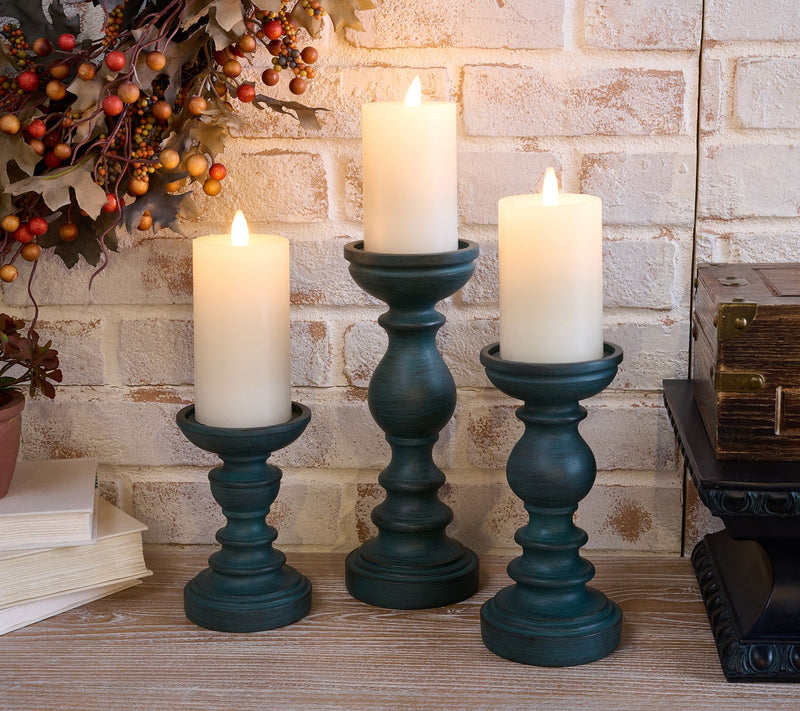 Set of 3 Wood-like Pedestal Candle Holders by Valerie — View 28