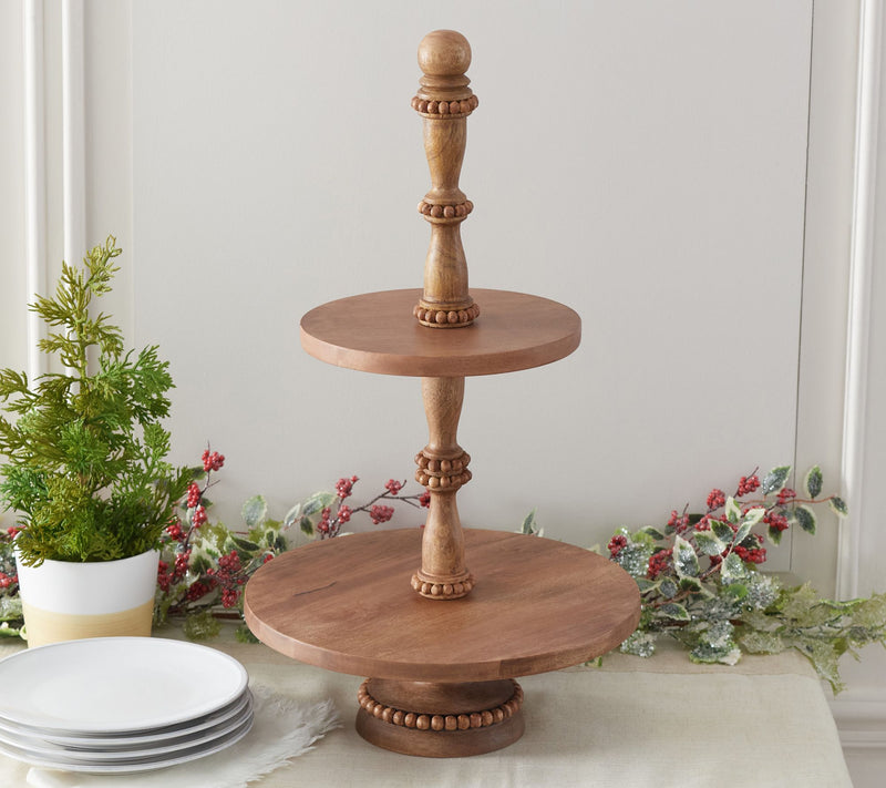 Beaded Wooden Two-Tiered Server Display by Valerie — View 6