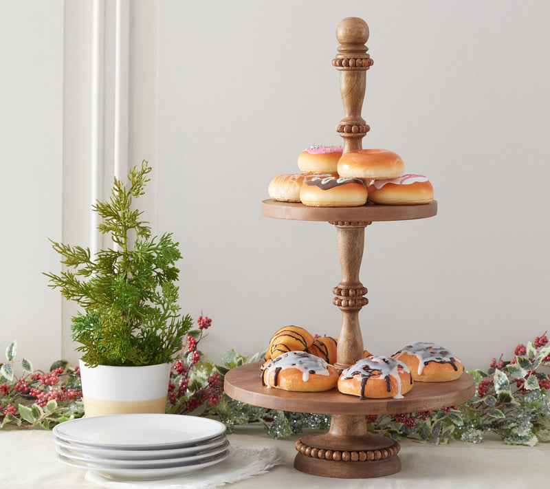 Beaded Wooden Two-Tiered Server Display by Valerie — Main view