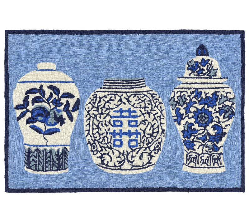 Lush Decor Frontporch Ginger Jars In-Out Rug Blue 20" x 30" — Main view