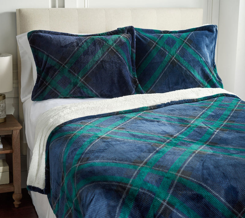 Berkshire Plaid Velvet Soft Bonded Dobby Coverlet Set - King — View 5