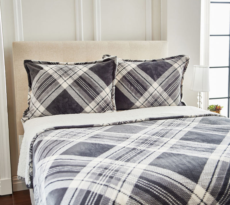 Berkshire Plaid Velvet Soft Bonded Dobby Coverlet Set - King — View 4